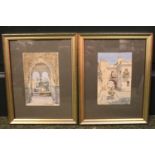 Pair of Watercolours by French Orientalist J Gorrigues 1848 - 1923 possibly Tunisia. 14 x 9cm