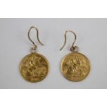 Pair of Gold Half Sovereigns 1913 on earring mounts 8.65g total weight