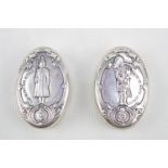 2 Oval Silver lidded snuff boxes The Blues and Royals & Scots Guards 48g total weight
