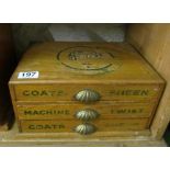 A haberdashery cotton reel chest of three drawers