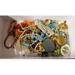 Various beads bangles and costume jewellery (two boxes)