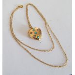 A 15ct heart shaped pendant inset seed pearl and turquoise 2.7g approx and a 9ct gold chain 1.7g