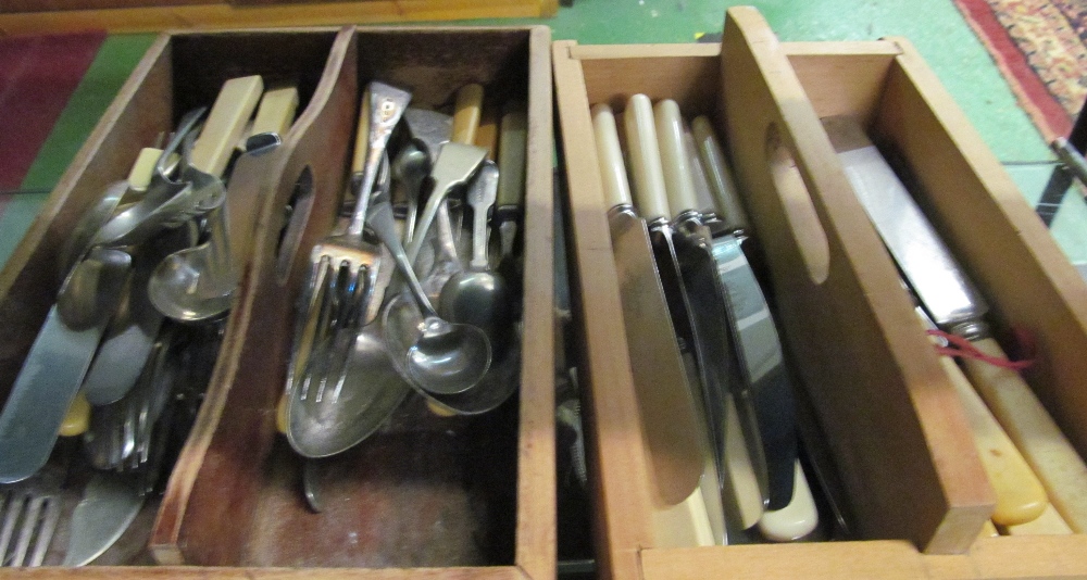 Various plated cutlery, a Gladwin Ltd mahogany canteen box and a plated chamber stick - Image 3 of 5