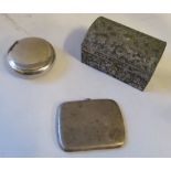 A silver cigarette case, plated box,jewellery box and 1940 shilling, 1883 shilling (worn)1935 3d and