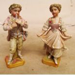 A pair of Meissen style figures, KPM figure of a girl and three other figures