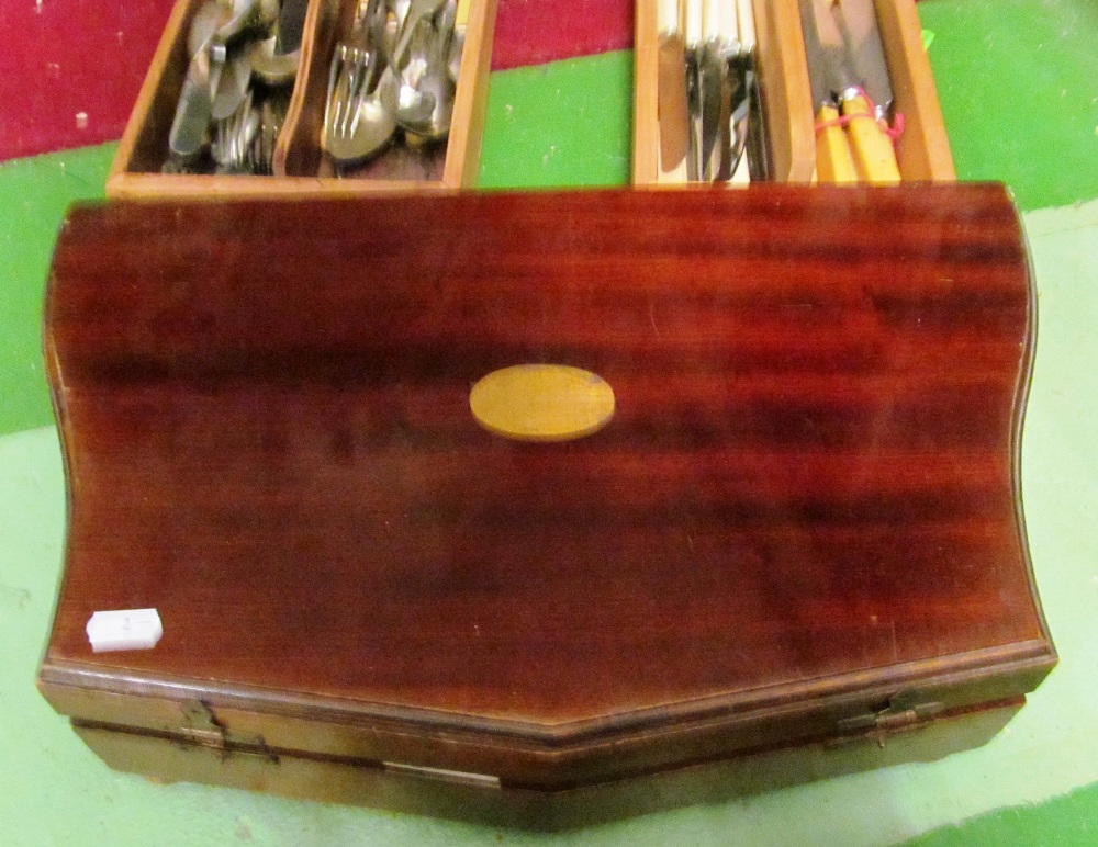 Various plated cutlery, a Gladwin Ltd mahogany canteen box and a plated chamber stick - Image 2 of 5