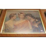 An Edwardian print three classical ladies (frame a/f)