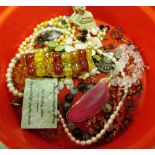 Various costume jewellery and a red heart box