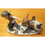 A Lladro figure Boy pulling Donkey No 5178 retired 1993 sculptor Juan Huerta