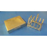 A silver cigarette box and toast rack 2 ozs