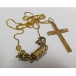 A 9ct gold cross on fine 18ct gold chain and non gold clasp