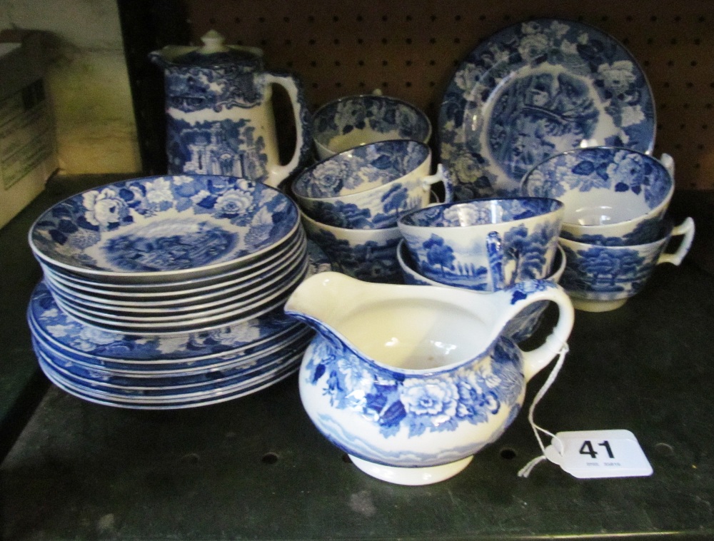 A Woods ware blue and white tea service eight cups, saucers, plates and a milk jug and a George