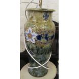 A Royal Doulton vase white flowers on a mottled green ground (converted to a lamp)