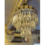 A pair of drop lustre ceiling lights (one lustre a/f)