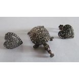 A marcasite tortoise brooch and a pair of marcasite earrings