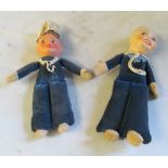 A Japanese tin plate car marked 50's (loose hub) and two sailor boy dolls