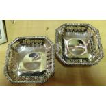 A pair of octagonal silver pierced edge bon bon dishes 6” diameter 7.5ozs