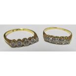 Two gold five stone diamond rings