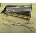 Six sterling silver spoons, a plated honey pot, plated sandwich server and plated jug