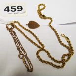 A 9ct gold bracelet 2.5g, heart pendant and necklace