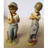 A Lladro figure boy with baseball bat and another with hammer, toy lorry and dice
