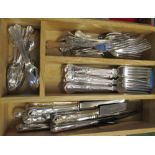 Various shell pattern plated cutlery, twelve place setting and four serving spoons