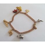 A 9ct gold charm bracelet with a selection of charms