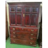 An 18th Century PINE matched cupboard with two panelled doors above three short and three long