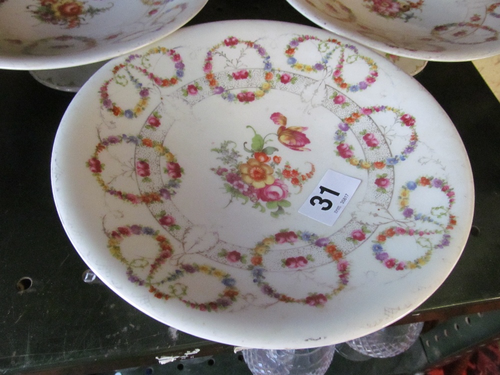 A floral Dresden style dessert service four comports and twelve plates