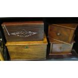 Two treen boxes and two small drawers