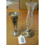 A silver spill vase and glass/silver spill vase