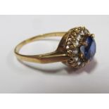 A 9ct gold cluster ring blue and white paste stones size Q