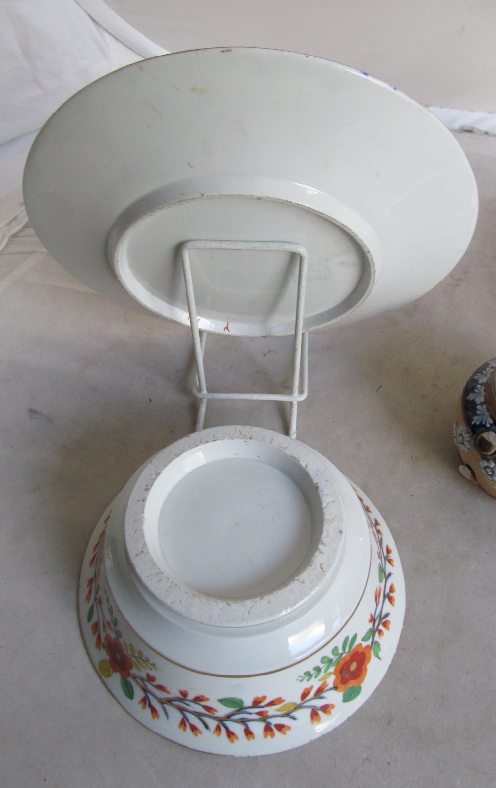 A 19th Century english Imari bowl and plate and a Royal Doulton teapot, sugar bowl and jug with - Image 4 of 5