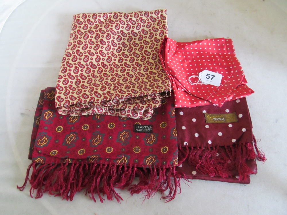Two long vintage Tootal silk scarves and two other similar silk scarves