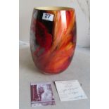 Sylvie Montagnon - an art glass vase entitled 'Calypso' mottled red and orange design with