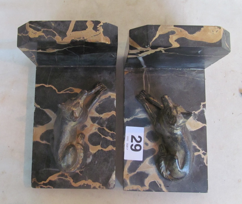 A pair of marble bookends with alsations lying down, two eastern brass ewers, a brass deity statue - Image 5 of 10
