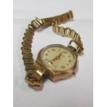 A 9ct gold ladies watch Denison on case and Rotary on dial, no winder on 9ct gold strap