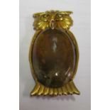 An owl hardstone brooch marked 14k 24g all in