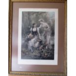 A print entitled 'Fairy Tales', another mother and child and another child and dog