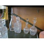 Six various glass decanters