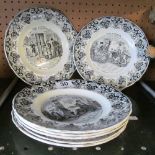 Seven Victorian transfer printed plates 'The Bottle' (one a/f)