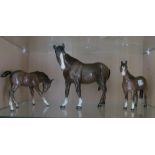 Four Beswick brown horses (one ear a/f)