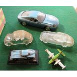 Two glass cars, cars and a Matchbox Cessna 402