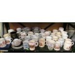 A collection of commemorative china including a pair of of Victorian 1897 pressed glass bowls and