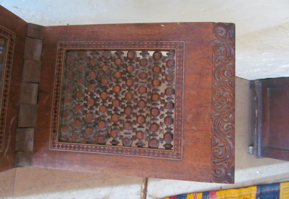 Koran stand with carved, pierced and inlaid design and a smaller Koran stand with pierced and inlaid - Image 3 of 11