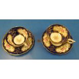 Two Coalport cups and saucers floral design c1890-1910