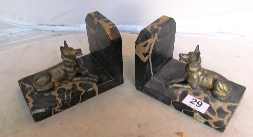 A pair of marble bookends with alsations lying down, two eastern brass ewers, a brass deity statue - Image 2 of 10