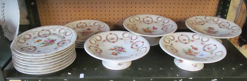 A floral Dresden style dessert service four comports and twelve plates - Image 2 of 2