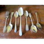 Six silver spoons and three forks