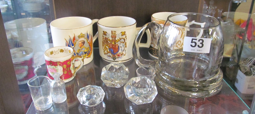 Various glassware and some commemorative mugs